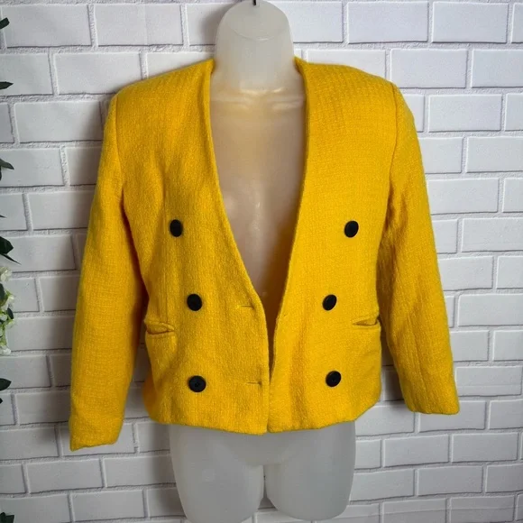 Jones New York 100% Wool Double-Breasted Blazer - Yellow - Women's Size 6 - Picture 3 of 10